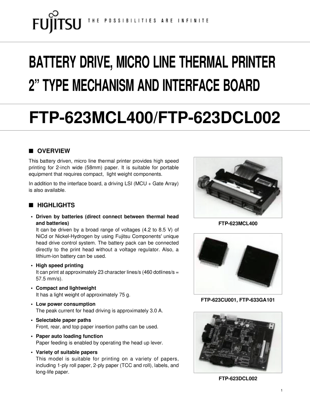 Fujitsu FTP-623DCL002, FTP-623MCL400 manual Overview, Highlights 