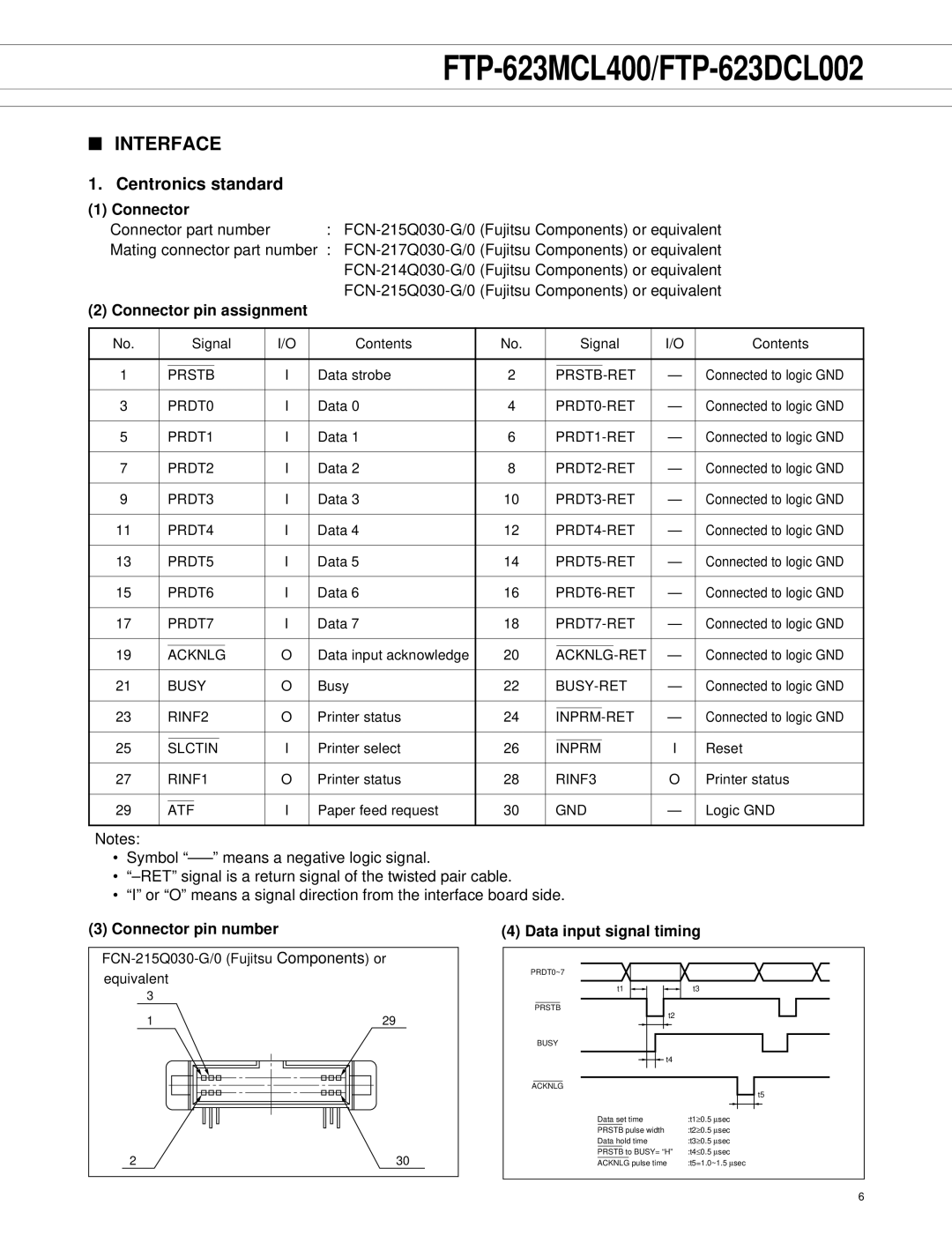 Fujitsu FTP-623MCL400, FTP-623DCL002 manual Interface, Centronics standard 