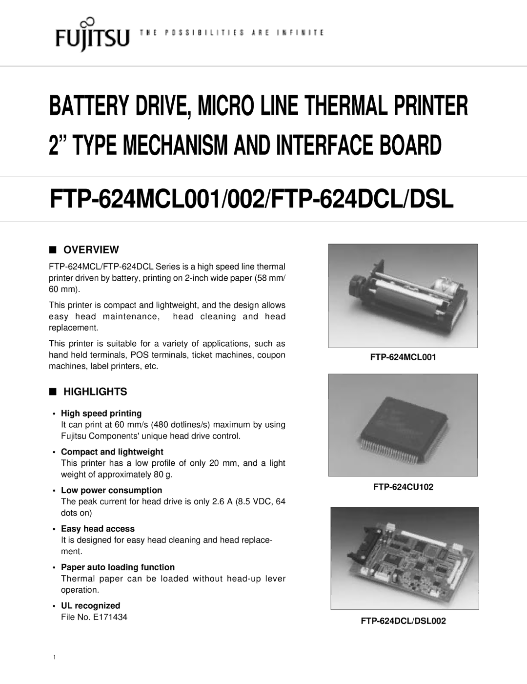 Fujitsu FTP-624DCL/DSL, FTP-624MCL001, FTP-624DCL002, FTP-624DSL002, FTP-624MCL002, FTP-624CU102 manual Overview, Highlights 