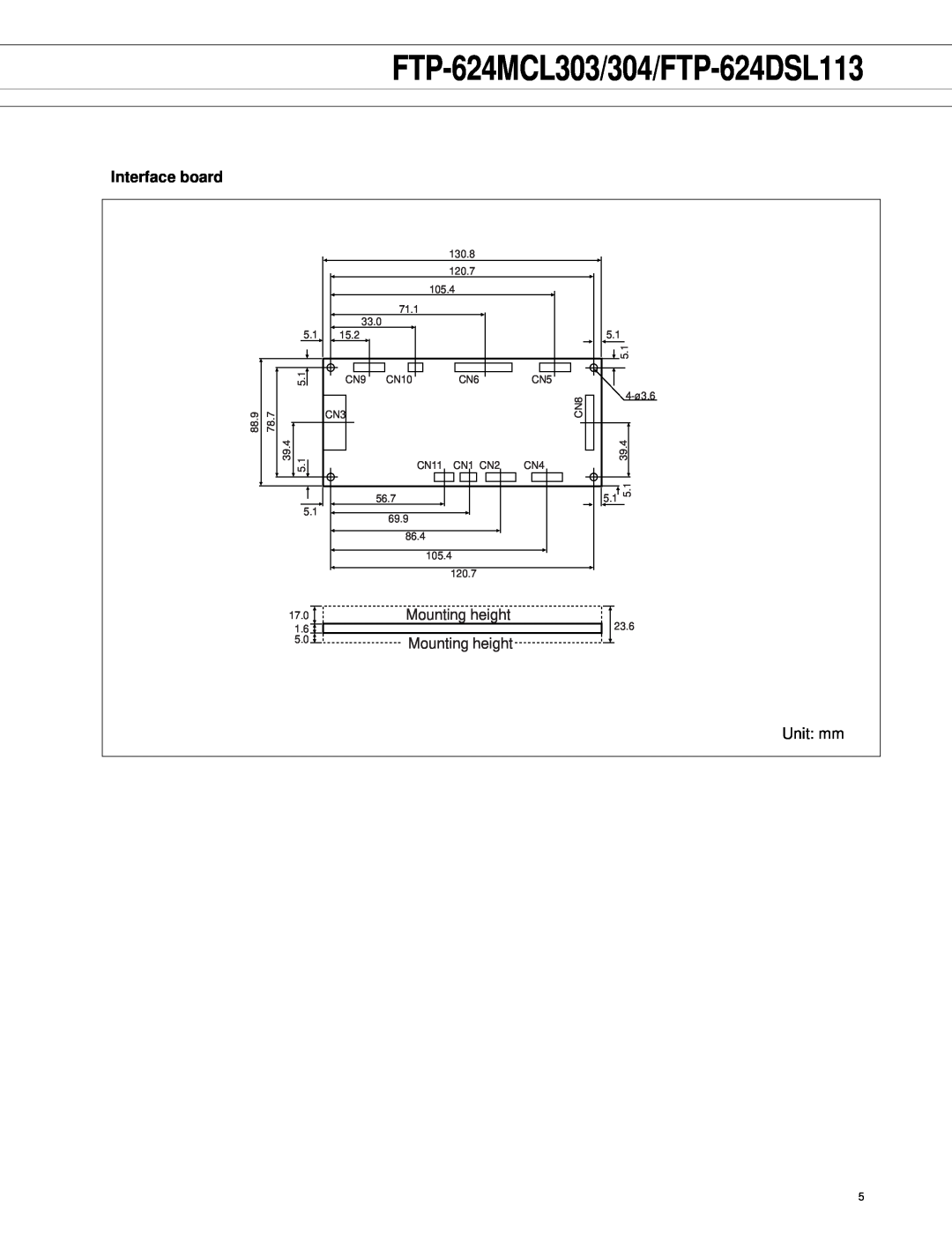 Fujitsu FTP-624MCL304 manual Interface board, FTP-624MCL303/304/FTP-624DSL113 