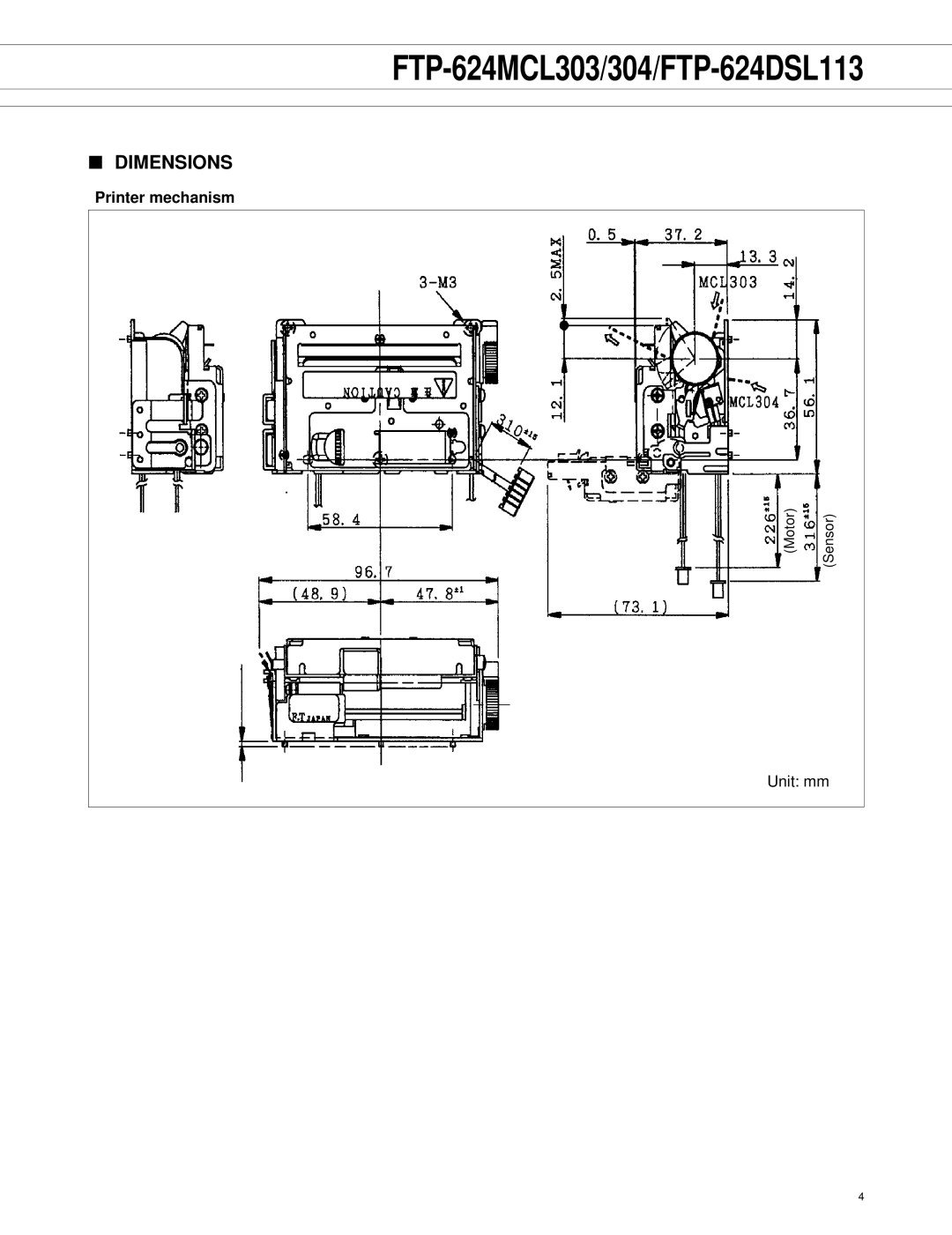 Fujitsu FTP-624MCL303, FTP-624MCL304, FTP-624DSL113 manual Dimensions 