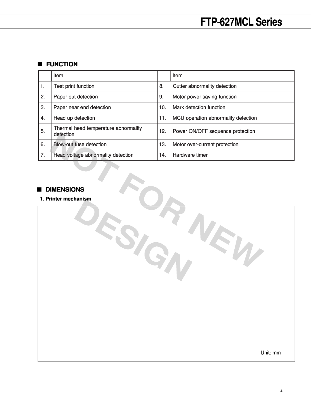 Fujitsu FTP-627 Series manual Function, Dimensions, Designnew, FTP-627MCL Series 