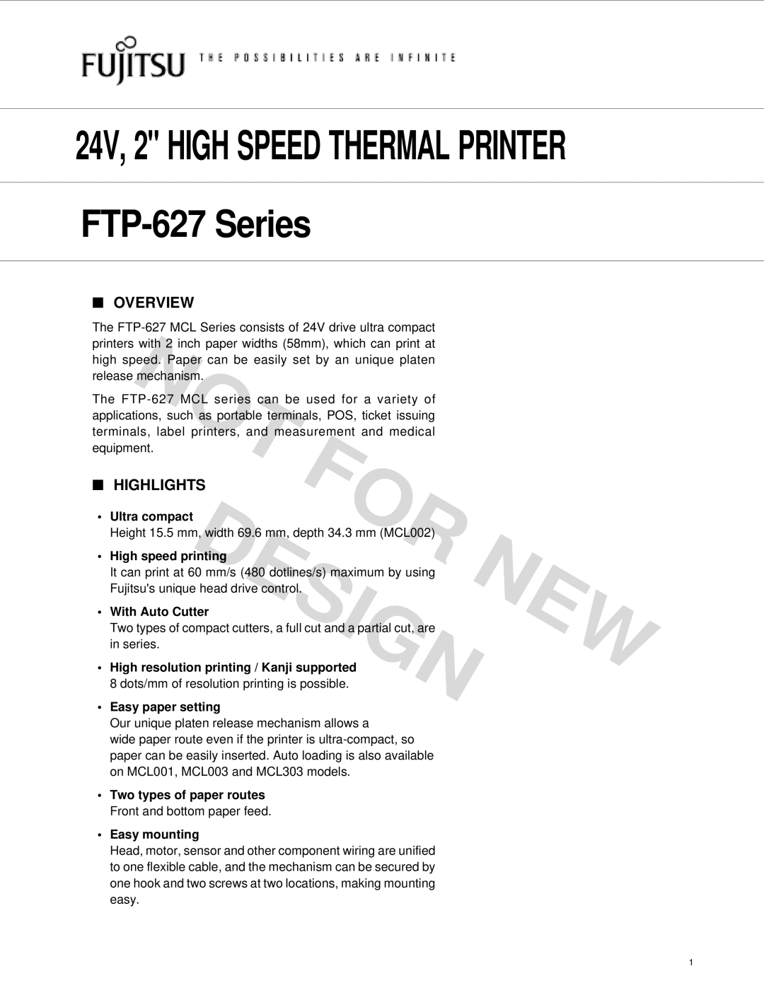 Fujitsu FTP-627 Series manual New, Overview, Highlights 