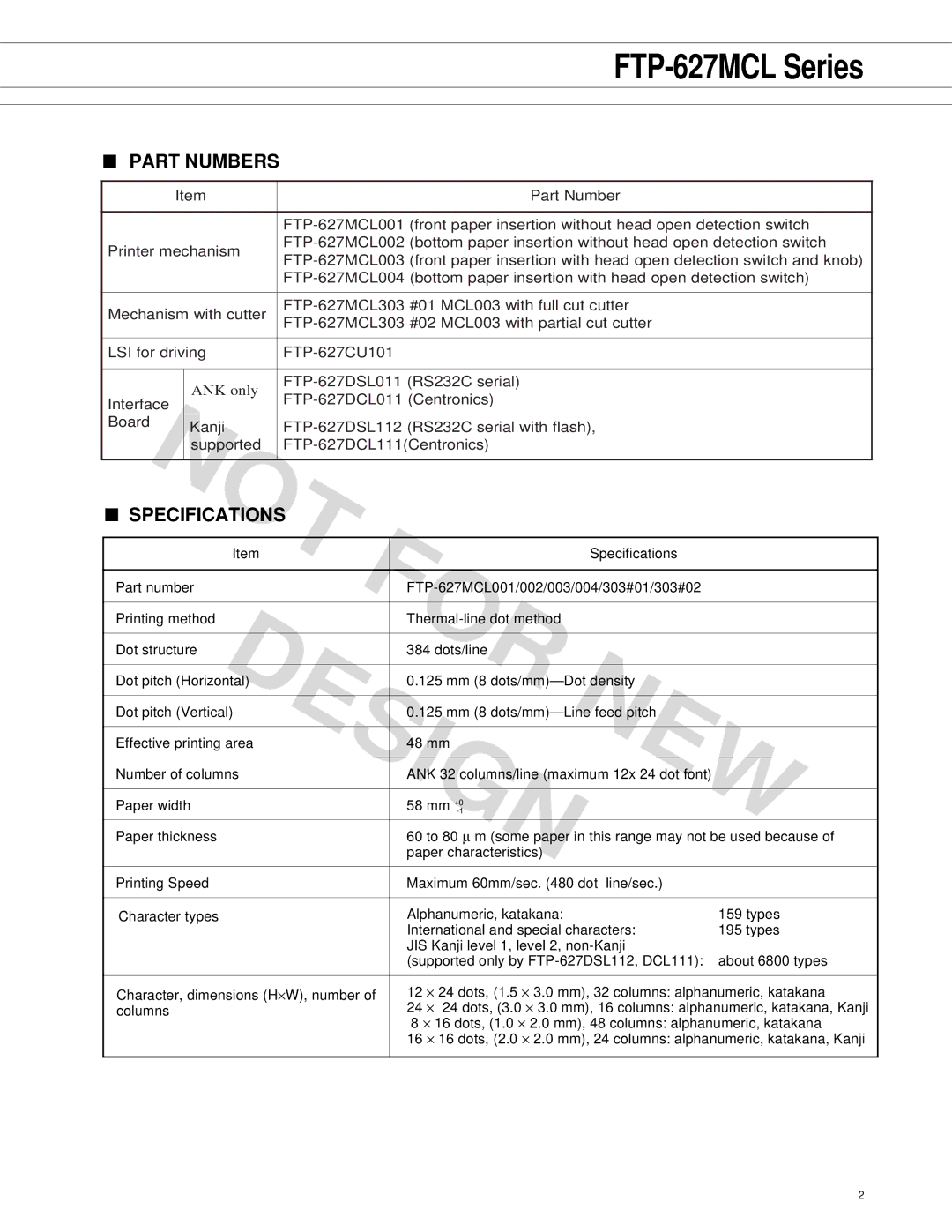 Fujitsu FTP-627 Series manual Part Numbers, Specifications 