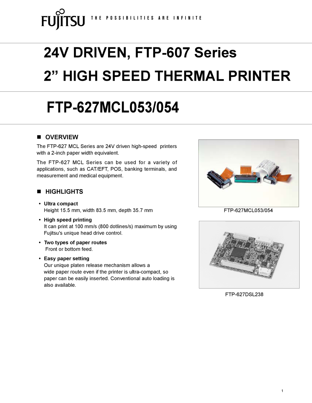 Fujitsu FTP-627MCL054, FTP-627MCL053 manual Overview, Highlights 