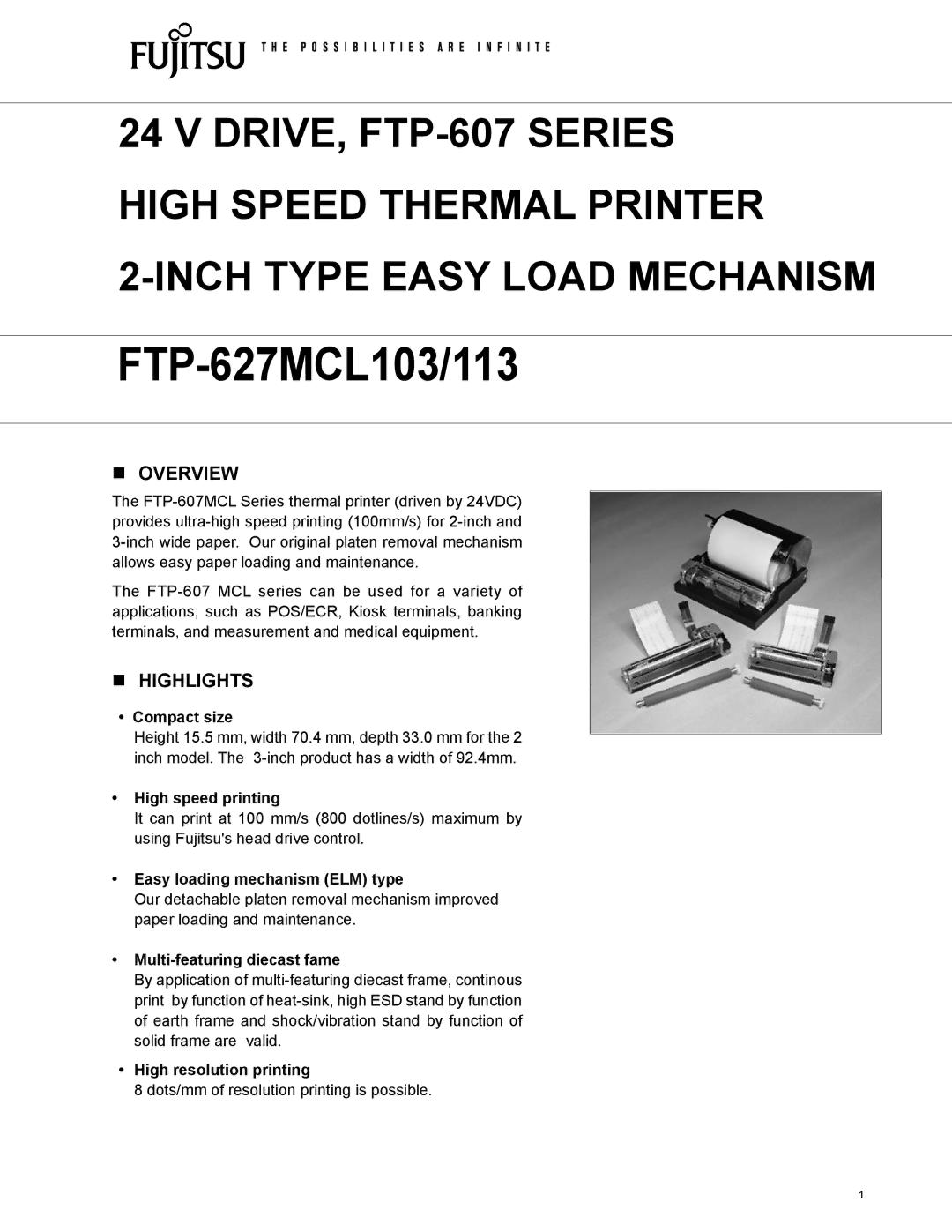 Fujitsu FTP-627MCL113, FTP-627MCL103 manual Overview, Highlights 