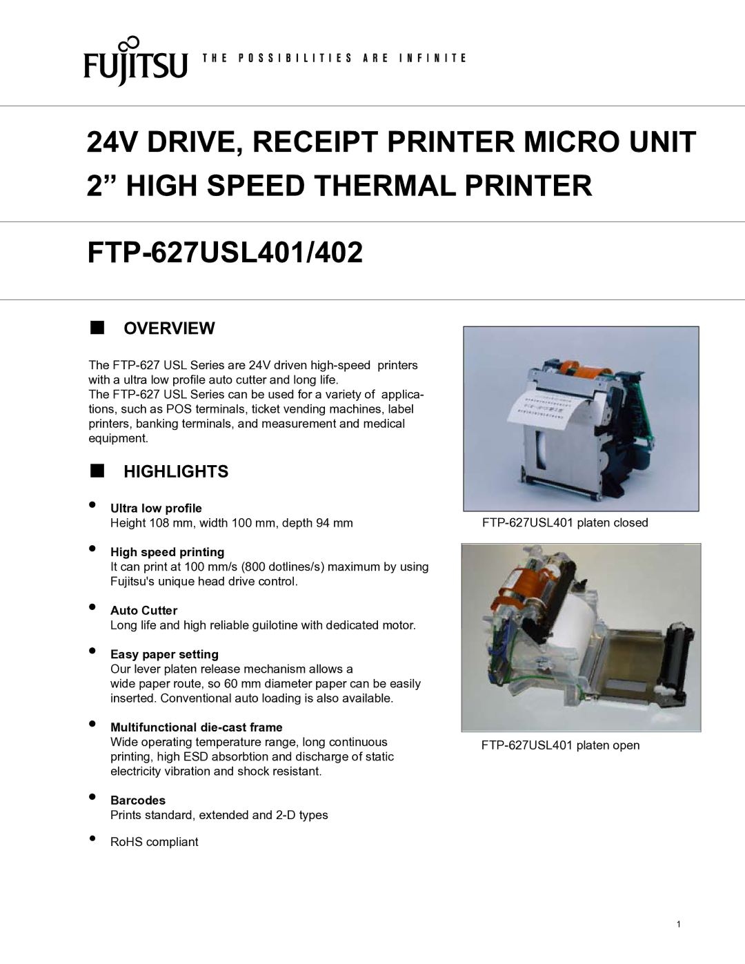 Fujitsu FTP-627USL402, FTP-627USL401 manual Highlights 