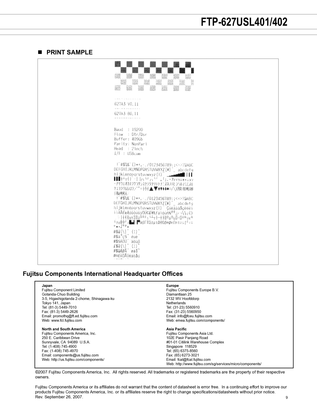 Fujitsu FTP-627USL402, FTP-627USL401 manual Rev. September 26 