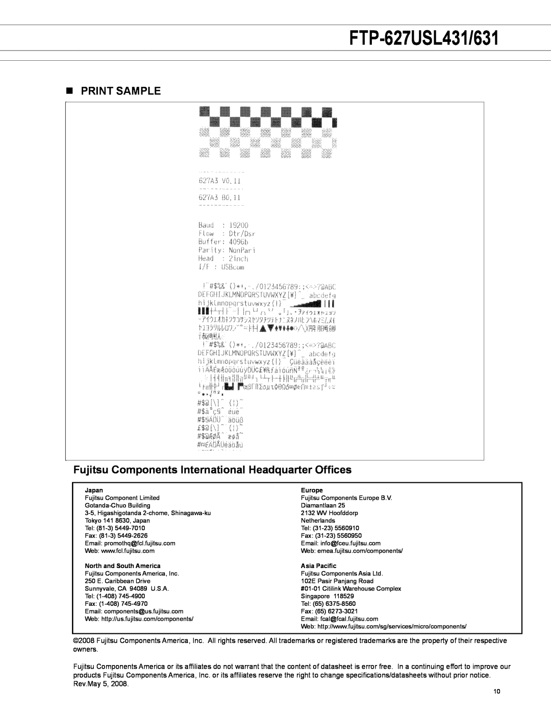 Fujitsu manual n print sample Fujitsu Components International Headquarter Offices, FTP-627USL431/631, Japan, Europe 