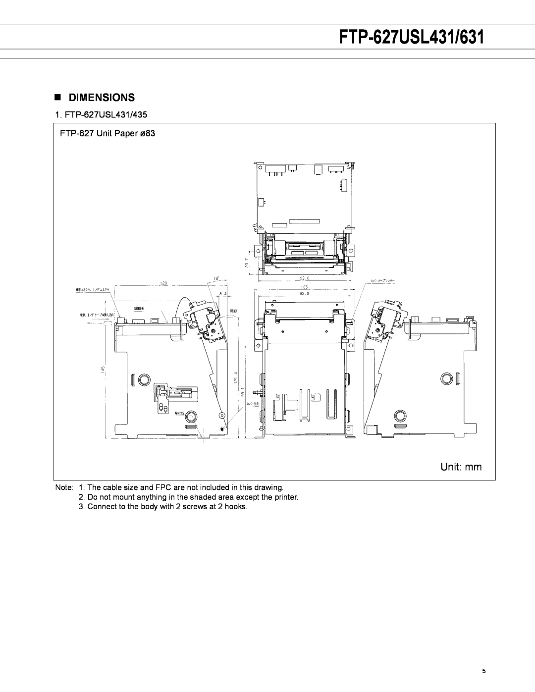 Fujitsu FTP-627USL631 manual n dimensions, Unit mm, FTP-627USL431/631 