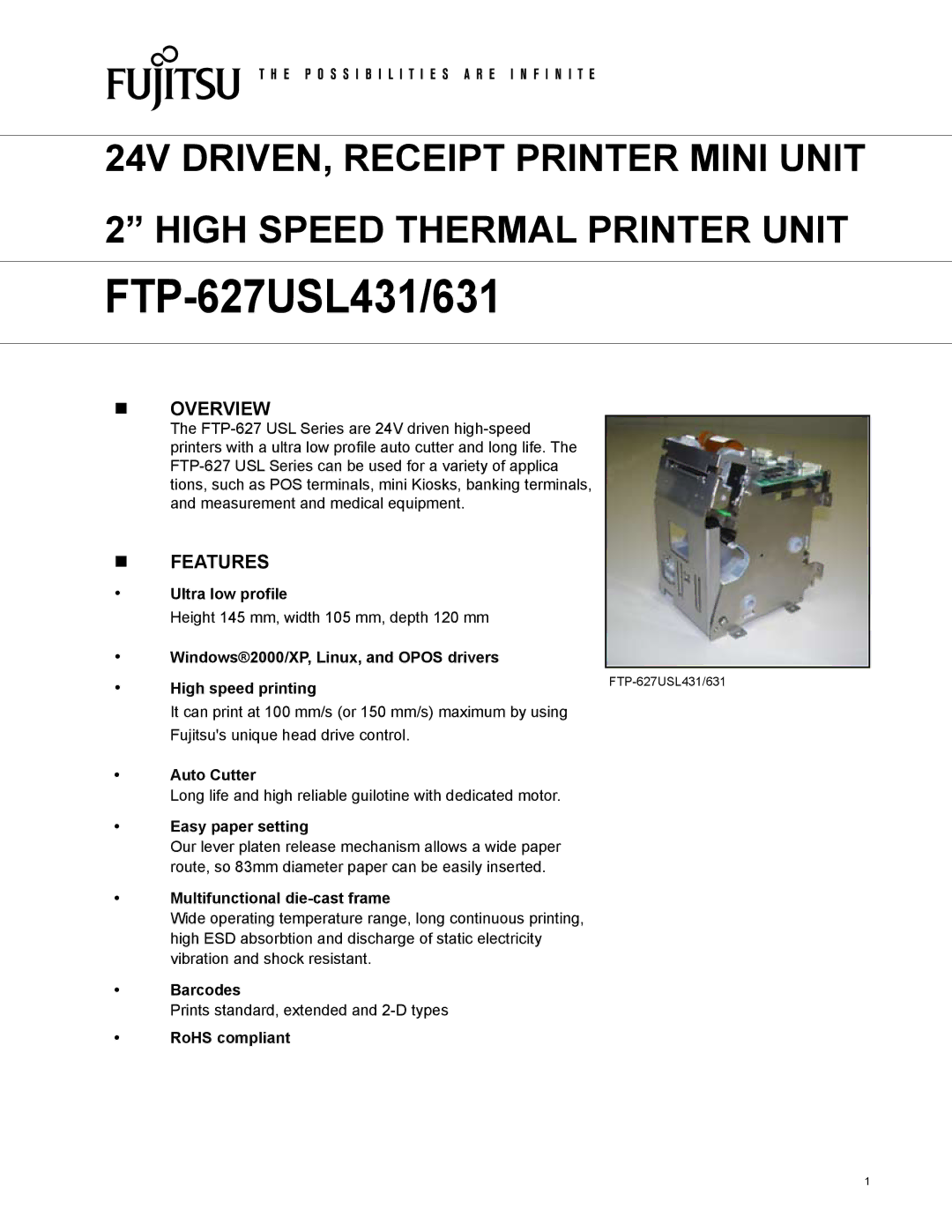 Fujitsu FTP-627USL631, FTP-627USL431 manual  Overview,  Features 