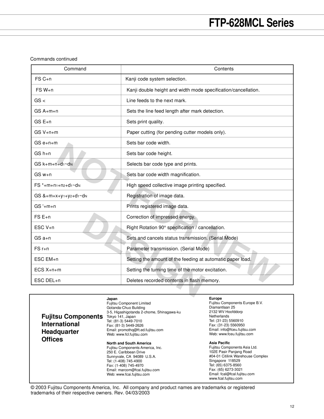 Fujitsu FTP-628 Series manual Right Rotation 90 specification / cancellation.NEW 