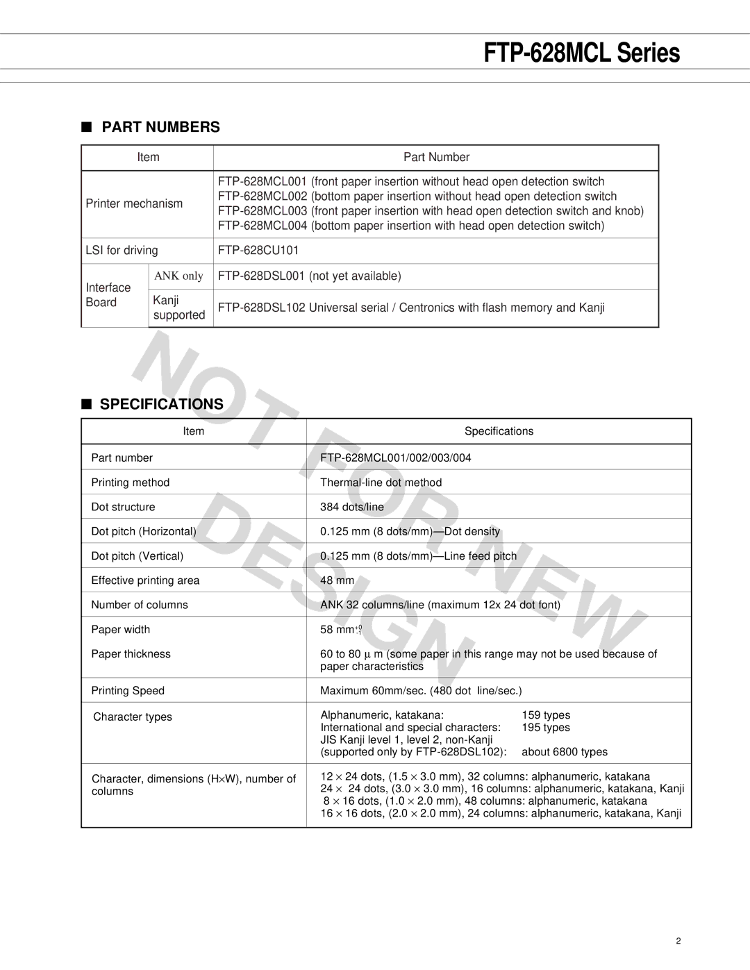 Fujitsu FTP-628 Series manual Part Numbers, Specifications 