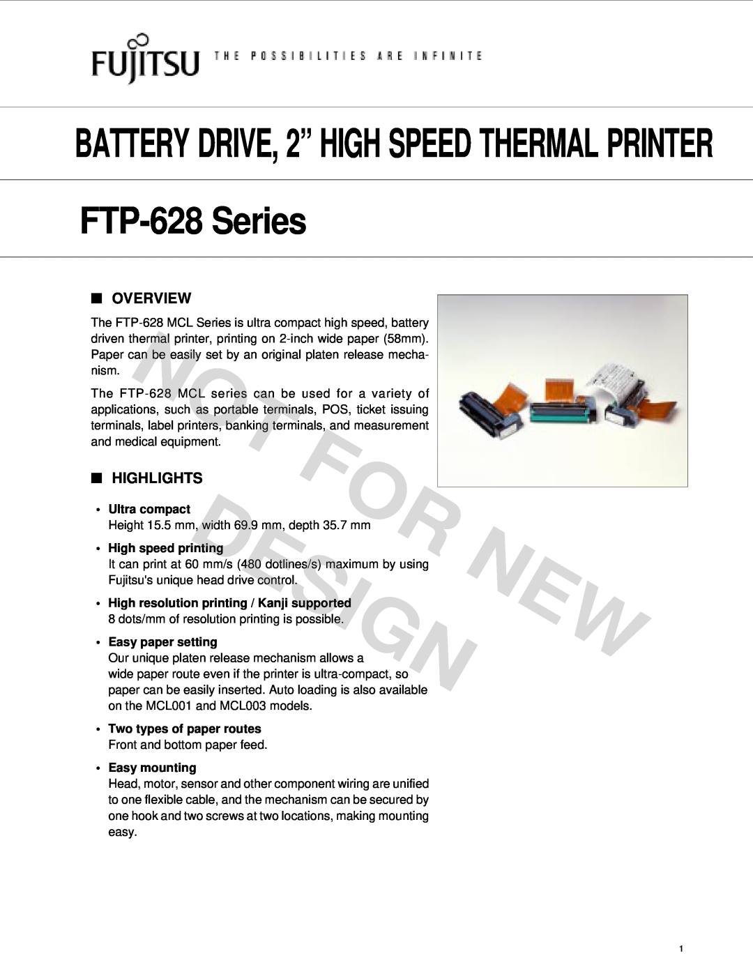 Fujitsu FTP-628 Series manual Overview, Highlights, Ultra compact, High speed printing, Easy paper setting, Easy mounting 