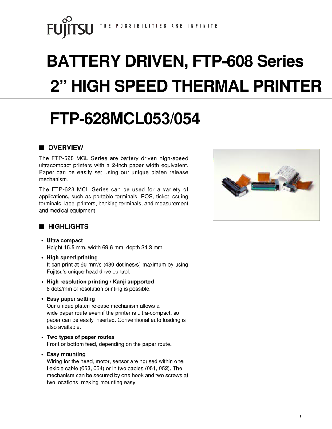 Fujitsu FTP-628MCL054, FTP-628MCL053 manual Overview, Highlights 