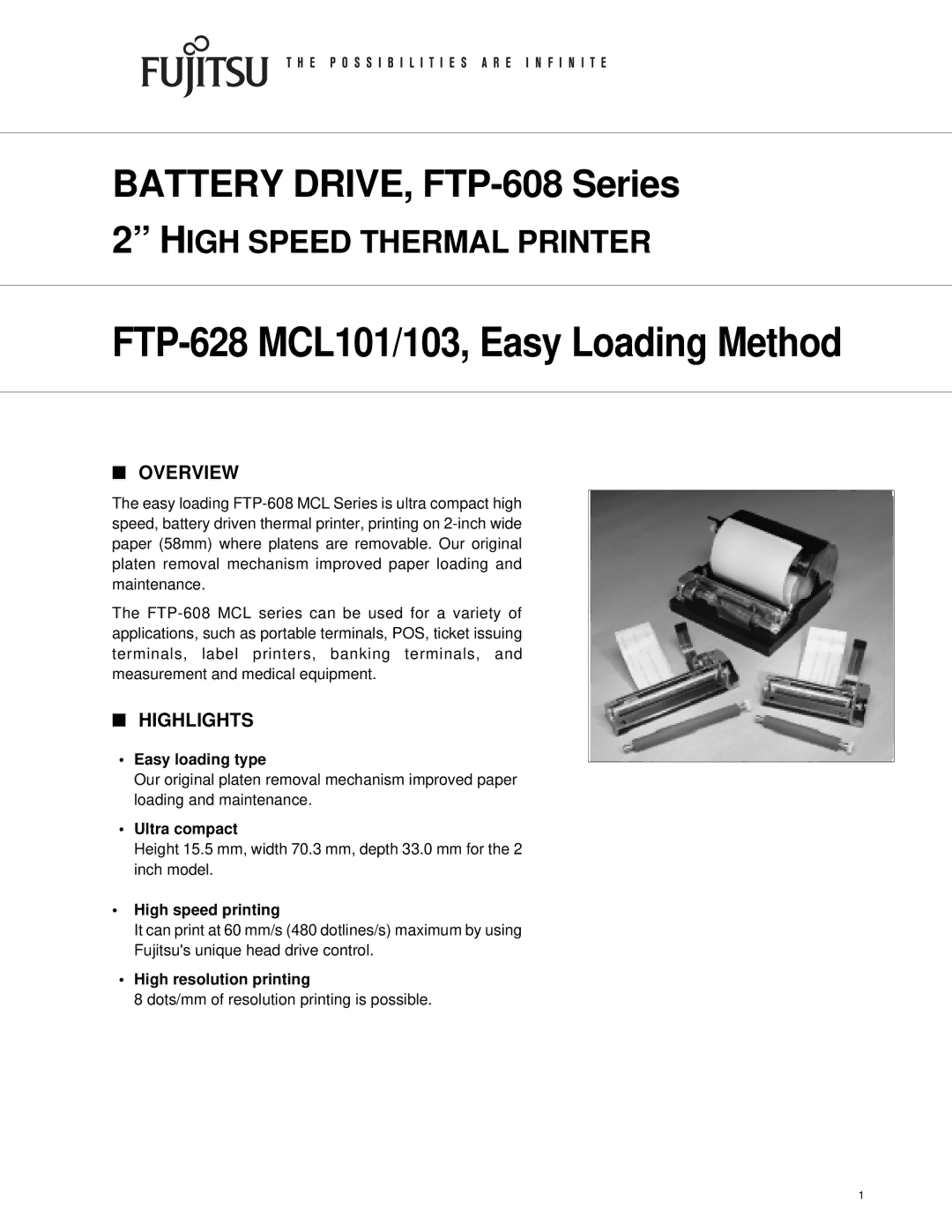 Fujitsu FTP-628MCL101, FTP-628MCL103 manual Overview, Highlights 