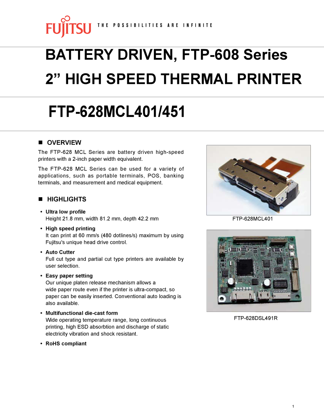 Fujitsu FTP-628MCL401, FTP-628MCL451 manual Overview, Highlights 