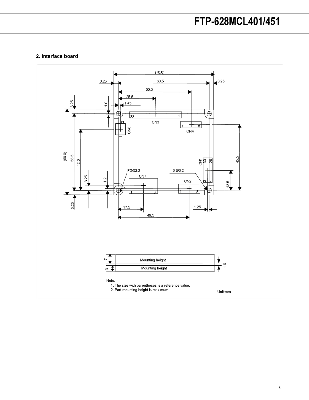 Fujitsu FTP-628MCL451, FTP-628MCL401 manual Interface board, CN2 