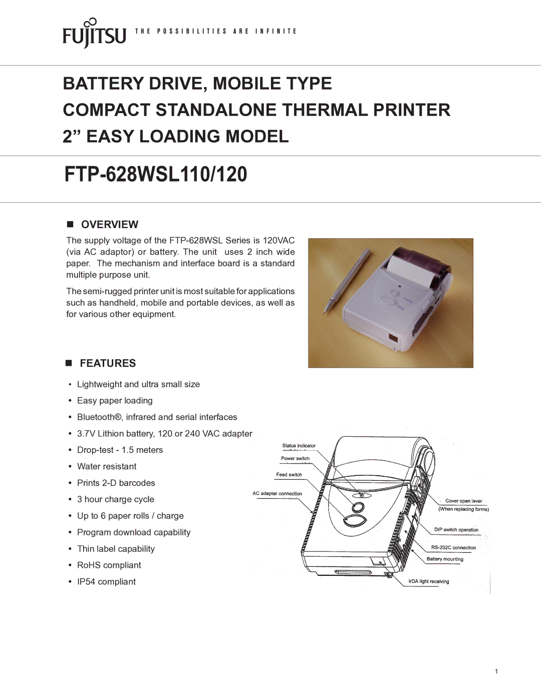 Fujitsu FTP-628WSL110, FTP-628WSL120 manual Overview, Features 