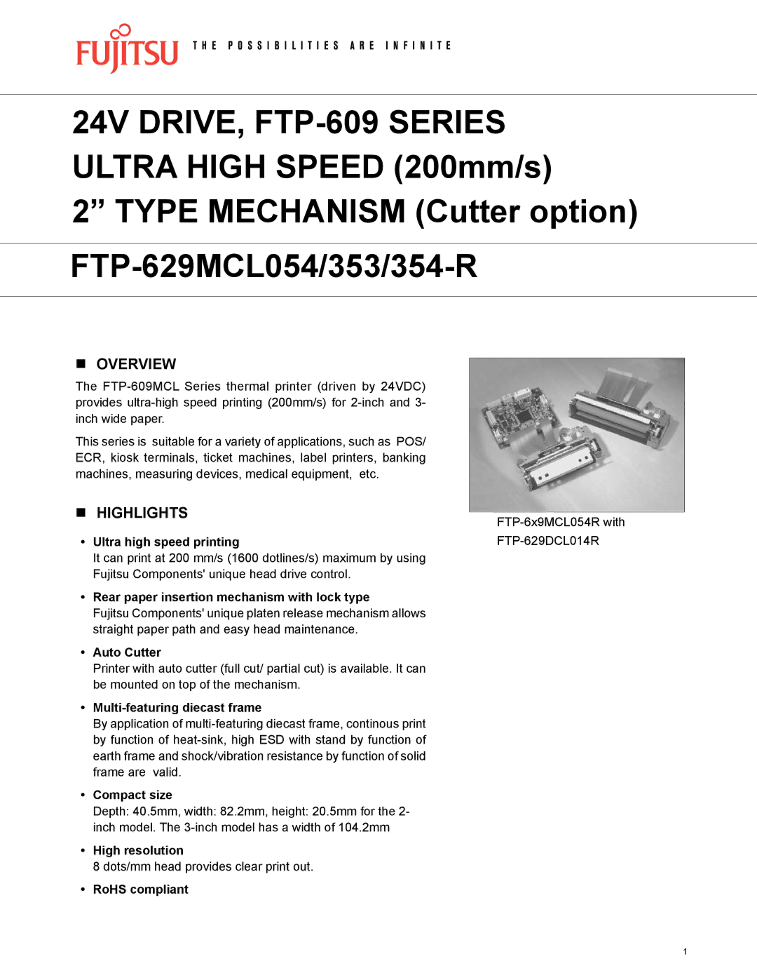 Fujitsu FTP-629MCL054 manual Overview, Highlights 