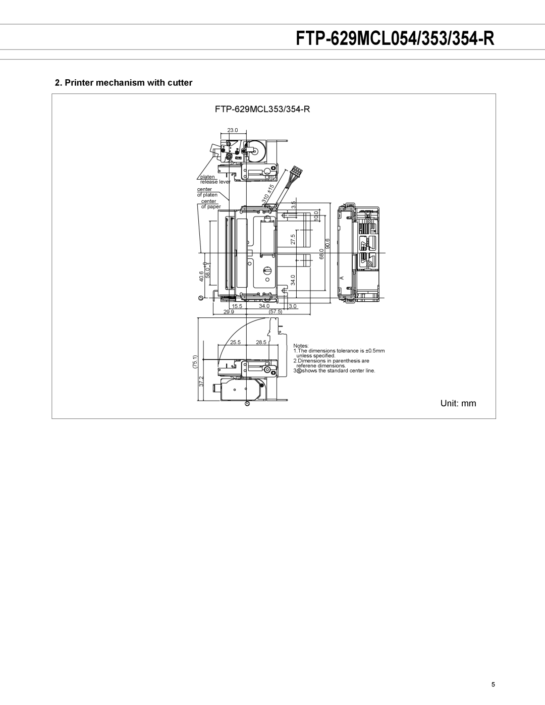 Fujitsu FTP-629MCL054 manual Printer mechanism with cutter, FTP-629MCL353/354-R 