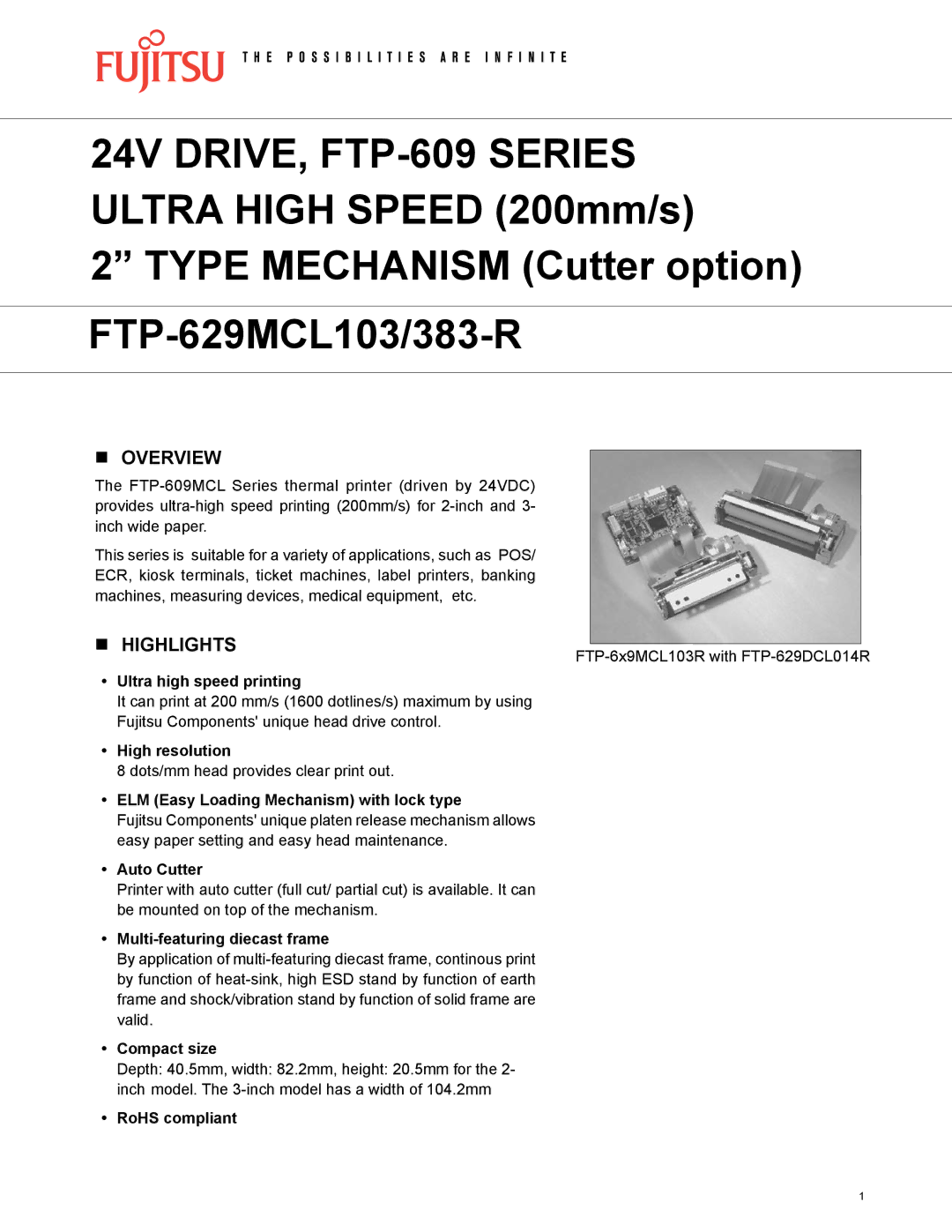 Fujitsu FTP-629MCL103-R, FTP-629MCL383-R, FTP-629DCL014R, FTP-6x9MCL103R manual Overview, Highlights 