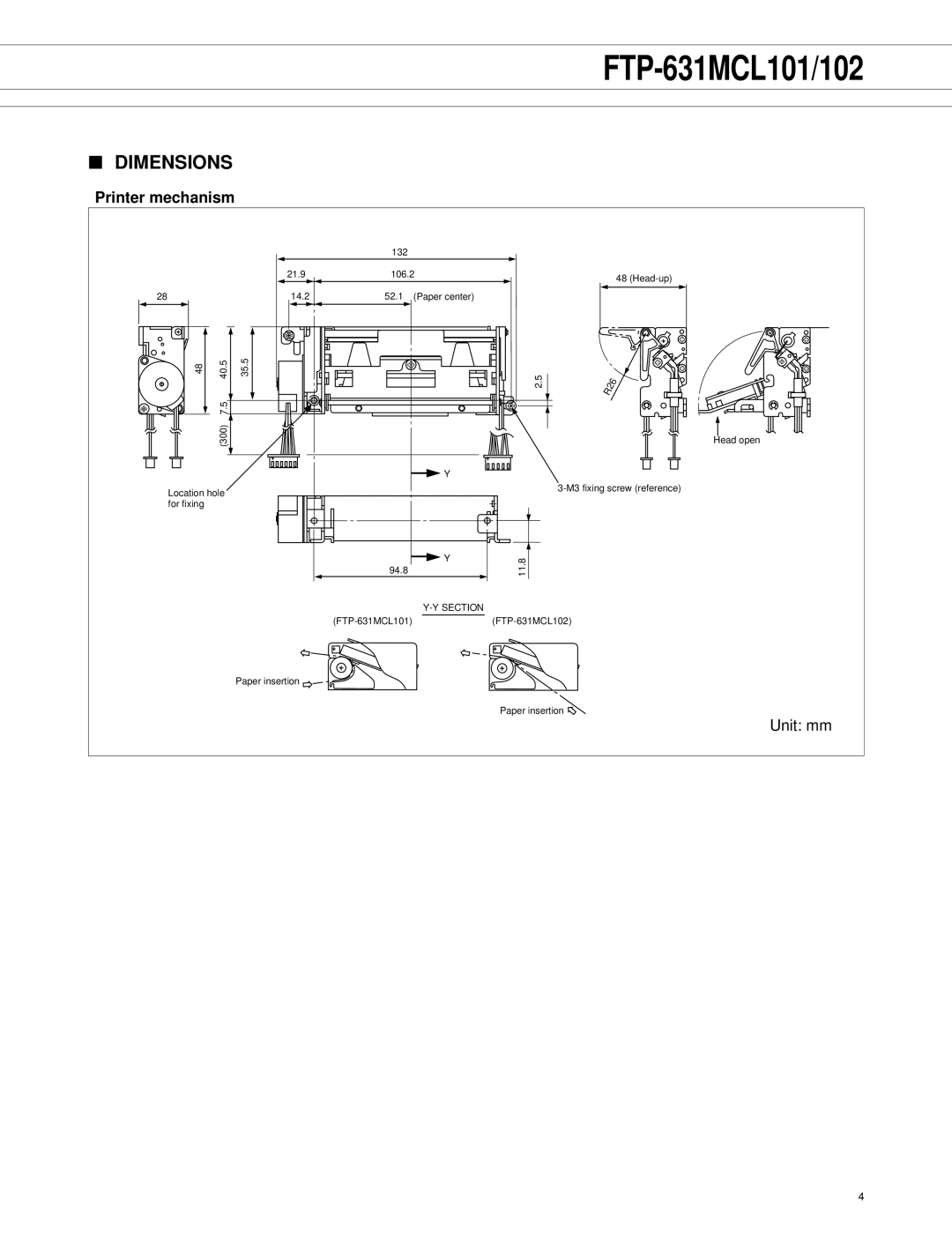 Fujitsu FTP-631MCL101, FTP-631MCL102 manual Dimensions, Printer mechanism 