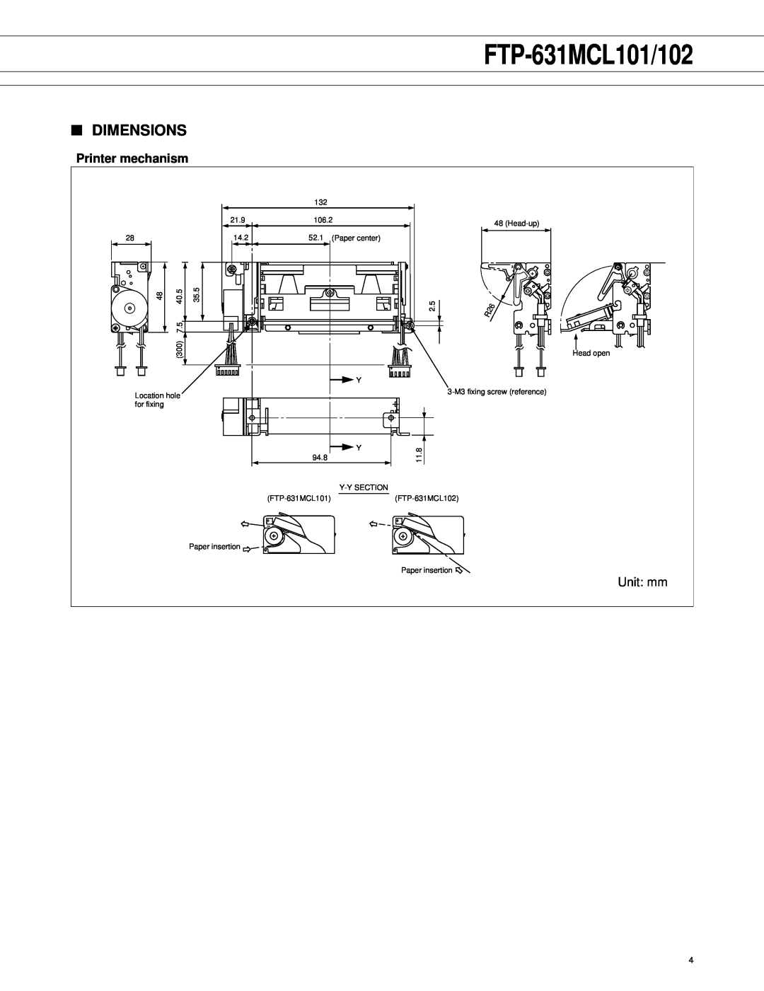 Fujitsu FTP-631MCL102 manual Dimensions, Printer mechanism, FTP-631MCL101/102 