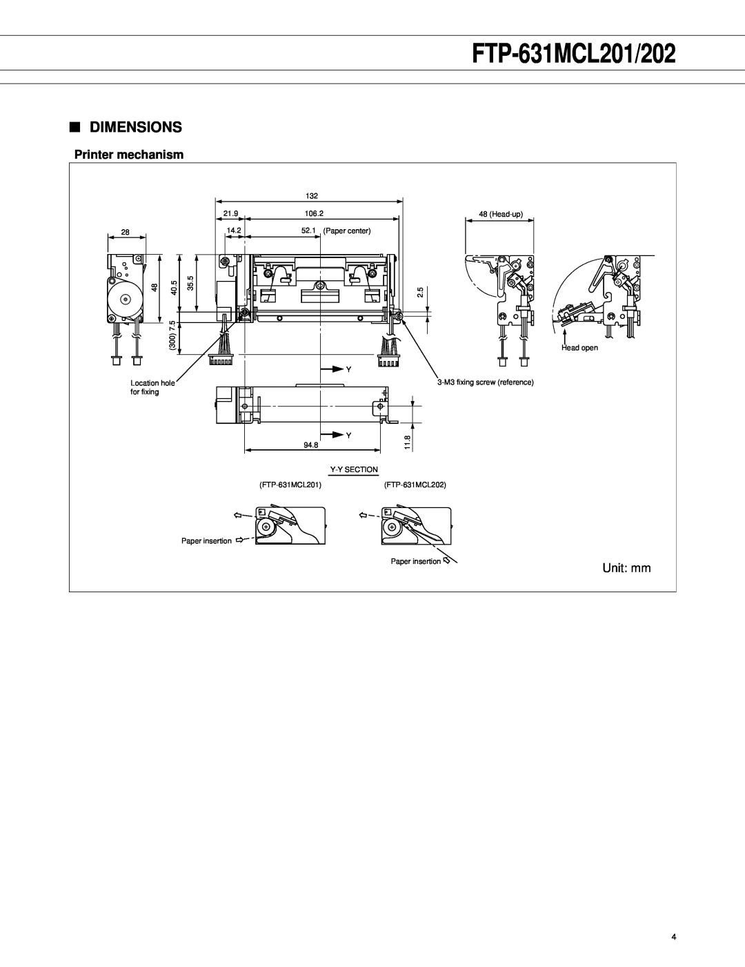 Fujitsu FTP-631MCL202 manual Dimensions, Printer mechanism, FTP-631MCL201/202 