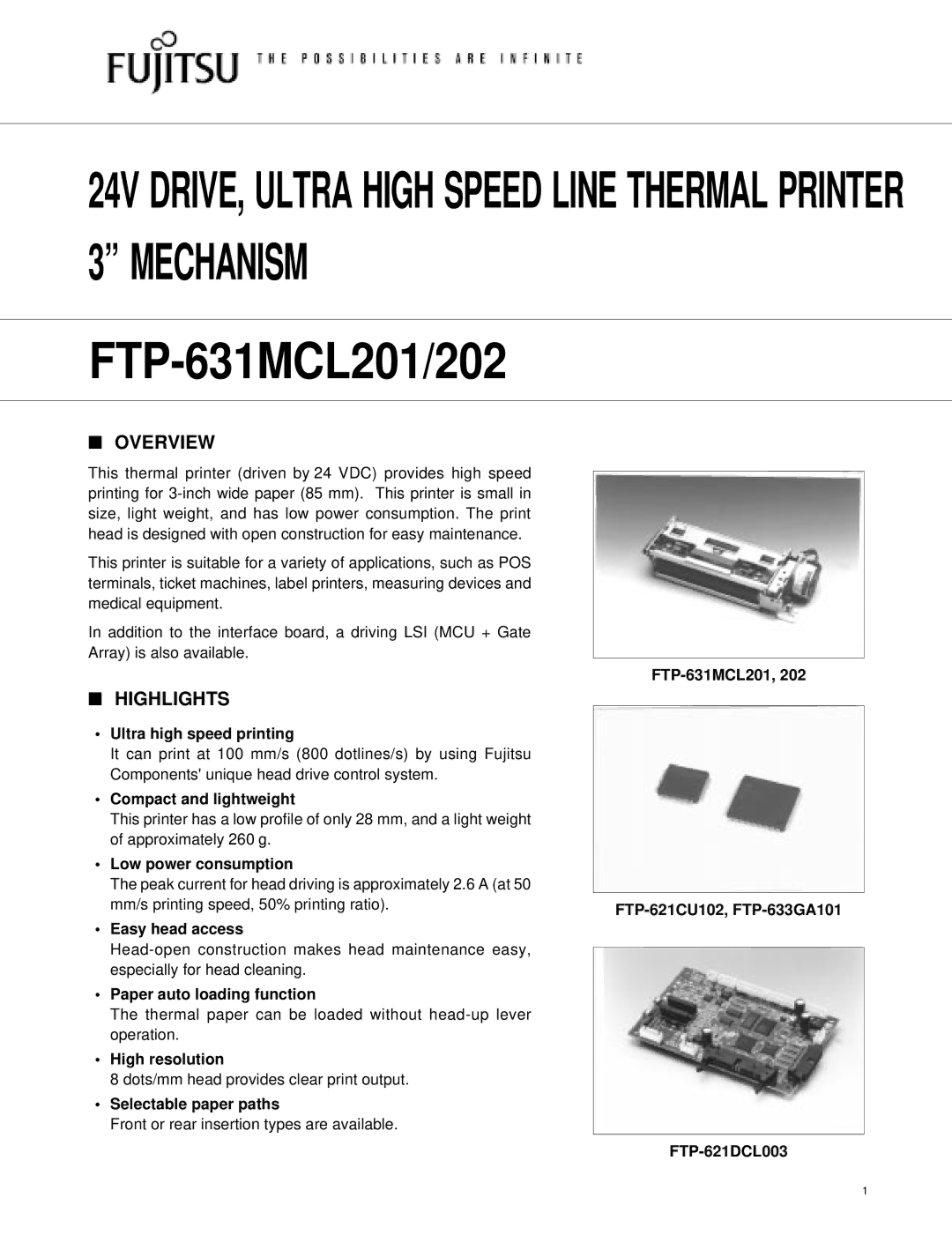 Fujitsu FTP-631MCL201, FTP-631MCL202 manual Overview, Highlights 