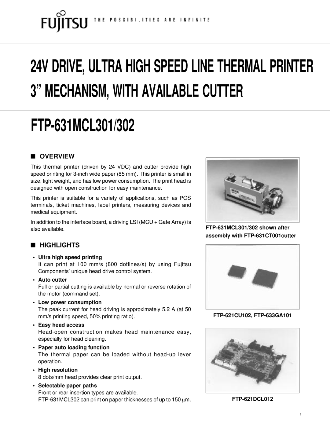 Fujitsu FTP-631MCL302, FTP-631MCL301 manual Overview, Highlights 