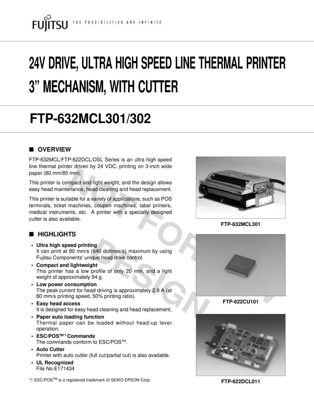 Fujitsu FTP-632MCL302, FTP-632MCL301 manual Design NEW, Overview, Highlights 