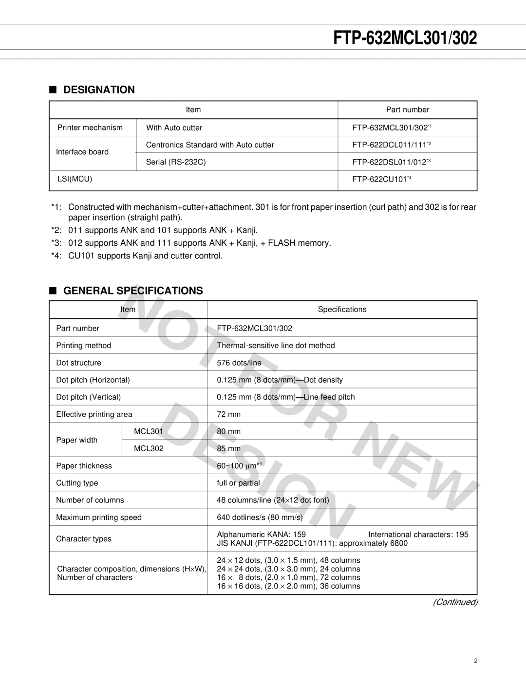 Fujitsu FTP-632MCL301, FTP-632MCL302 manual For, Not, Designation, General Specifications 