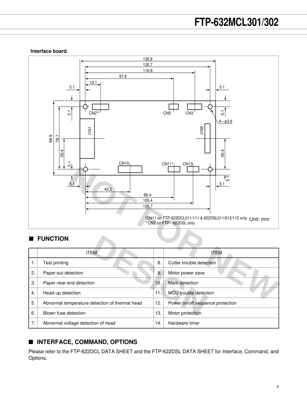 Fujitsu FTP-632MCL302, FTP-632MCL301 manual Function, INTERFACE, COMMAND, Options, Interface board 