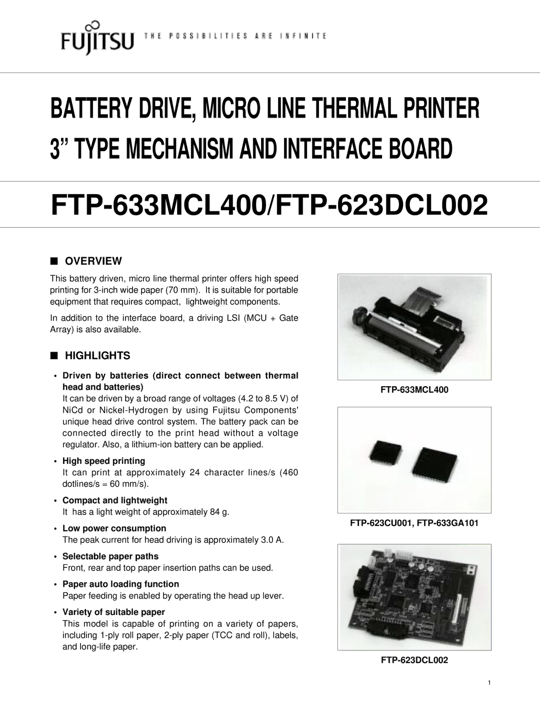 Fujitsu FTP-633MCL400 manual Overview, Highlights 