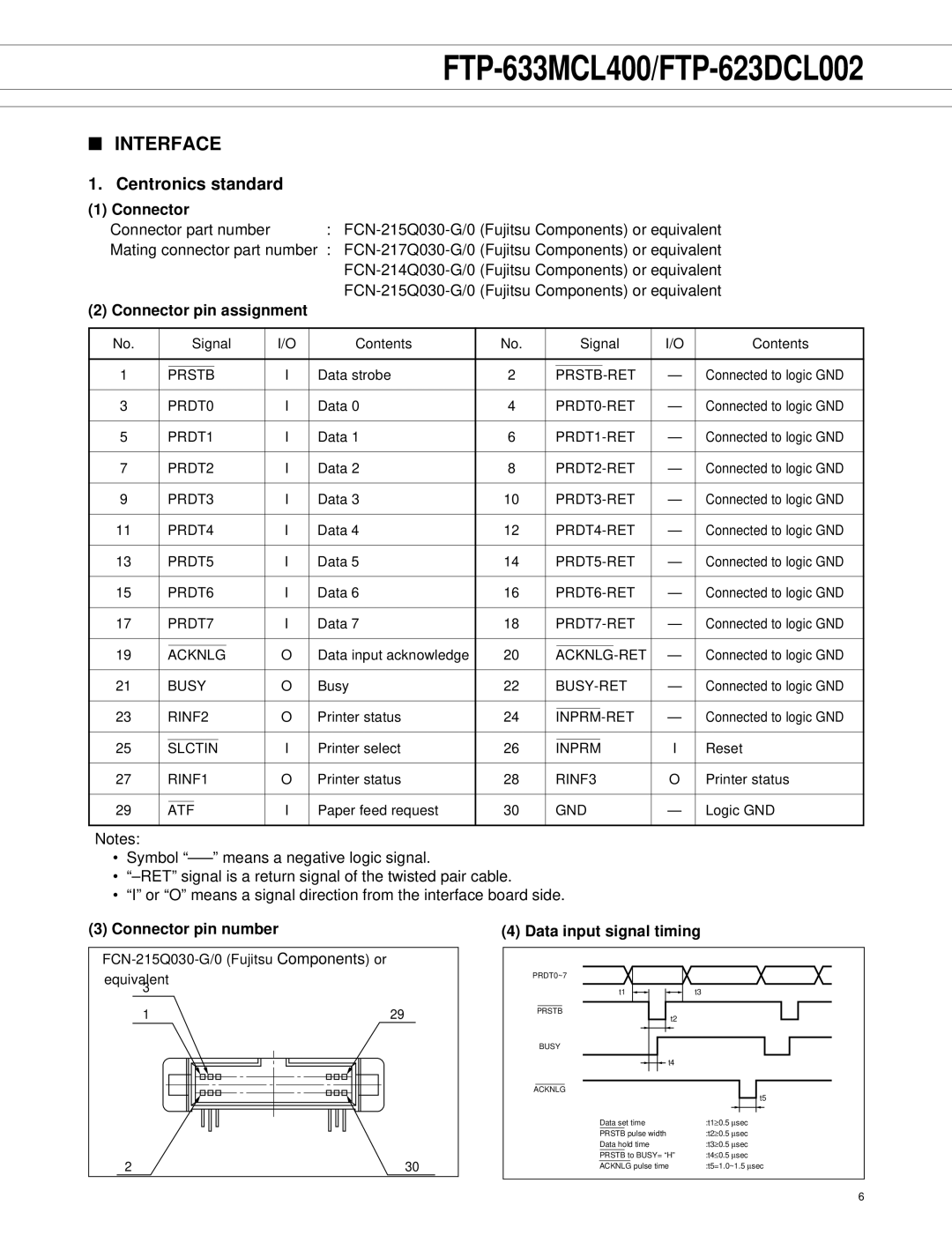 Fujitsu FTP-633MCL400 manual Interface, Centronics standard 