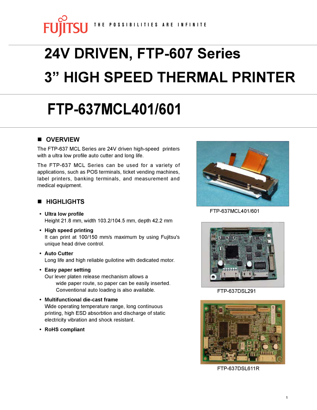 Fujitsu FTP-637MCL401, FTP-637MCL601 manual Overview, Highlights 