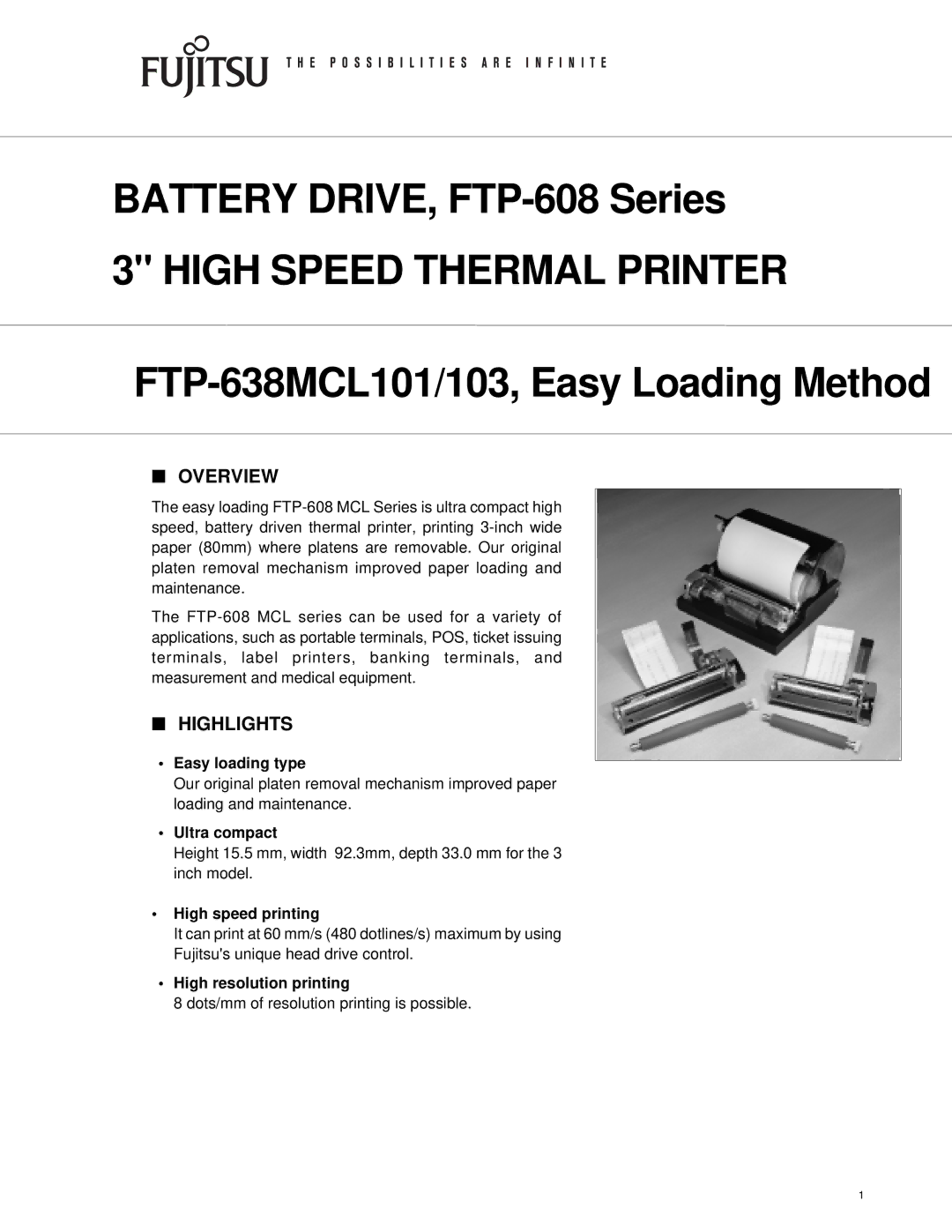 Fujitsu FTP-638MCL103, FTP-638MCL101 manual Overview, Highlights 