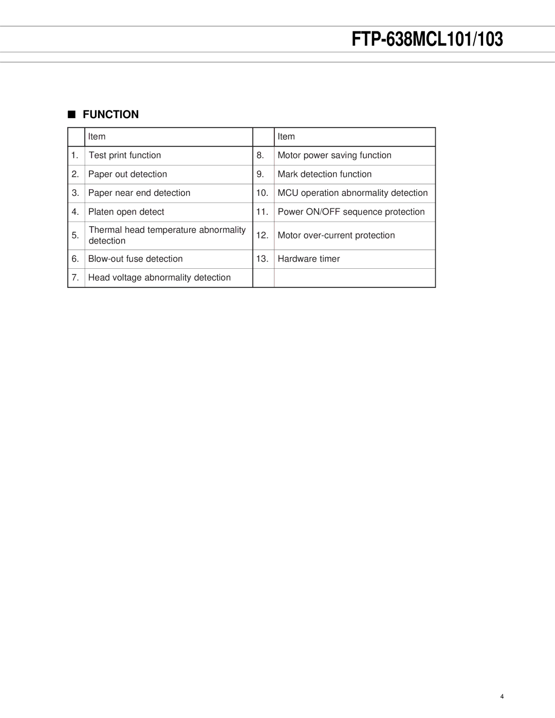 Fujitsu FTP-638MCL101, FTP-638MCL103 manual Function 