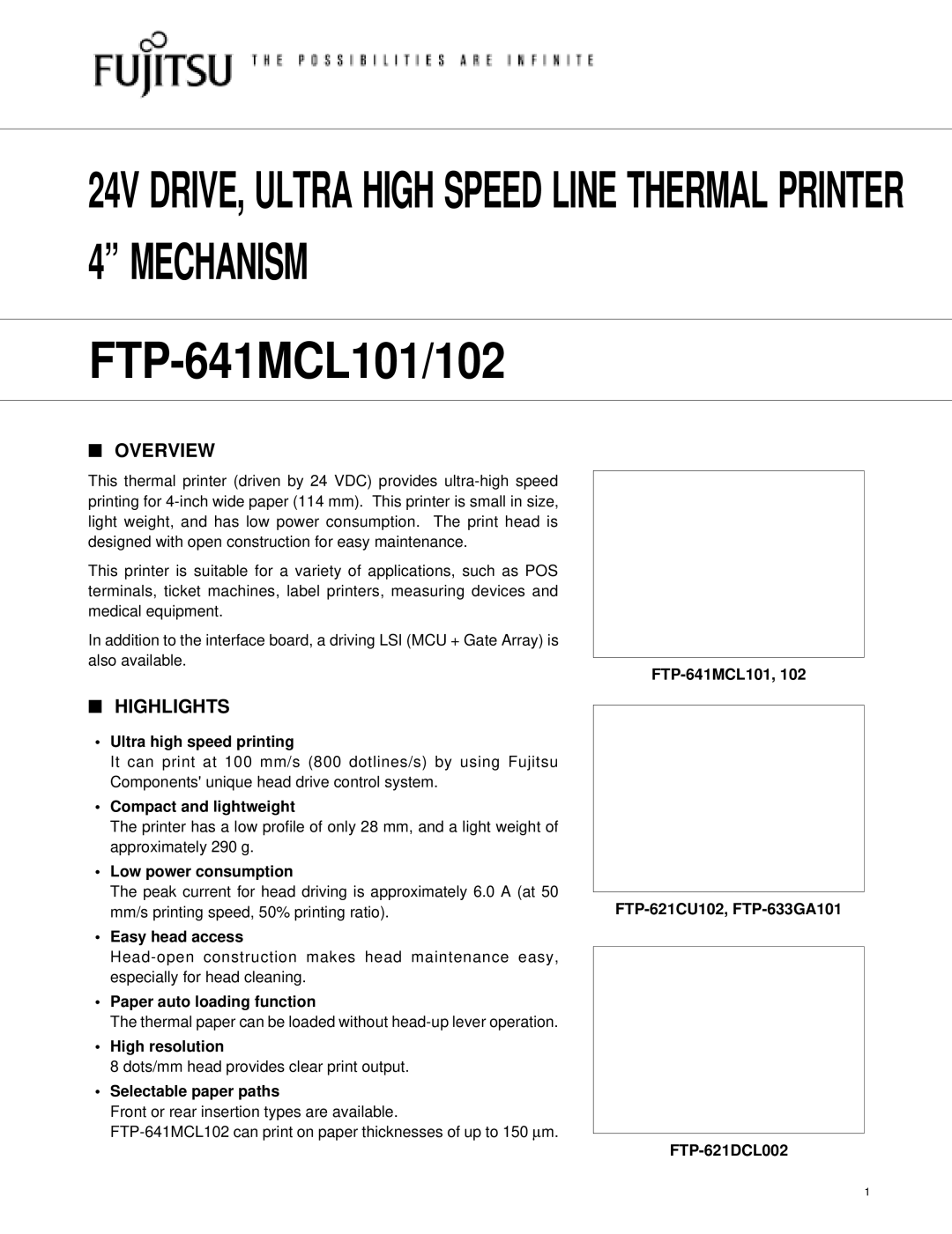 Fujitsu FTP-641MCL101/102 manual Overview, Highlights 