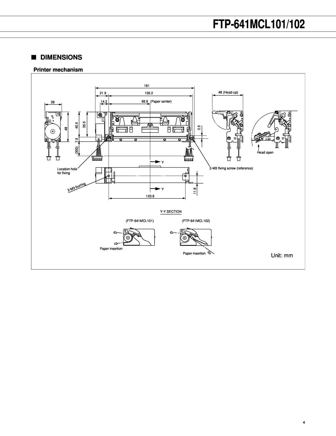 Fujitsu FTP-641MCL101/102 manual Dimensions, Printer mechanism 
