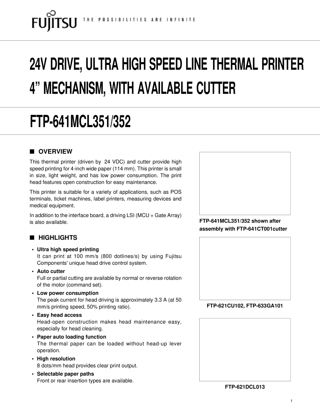 Fujitsu FTP-641MCL351, FTP-641MCL352 manual Overview, Highlights 