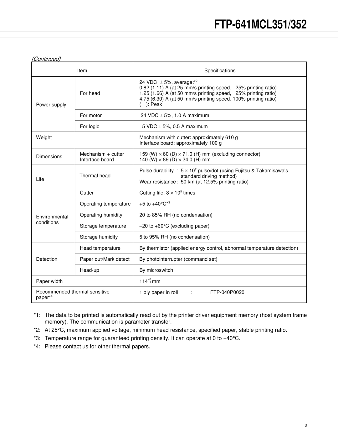 Fujitsu FTP-641MCL351, FTP-641MCL352 manual Specifications 