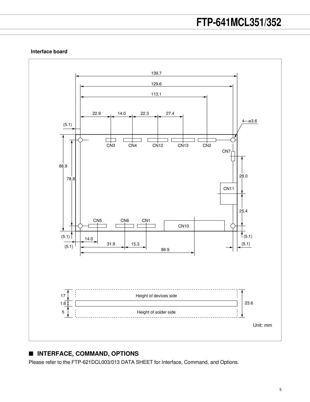 Fujitsu FTP-641MCL351, FTP-641MCL352 manual INTERFACE, COMMAND, Options, Interface board 