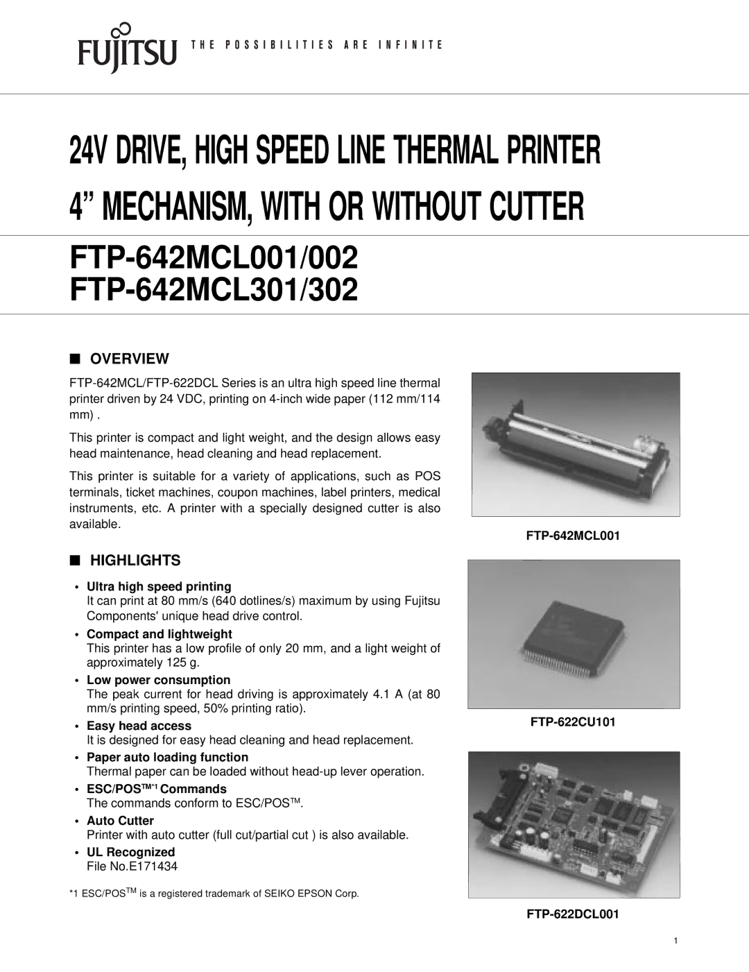 Fujitsu FTP-642MCL002, FTP-642MCL302, FTP-642MCL301, FTP-642MCL001 manual Overview, Highlights 