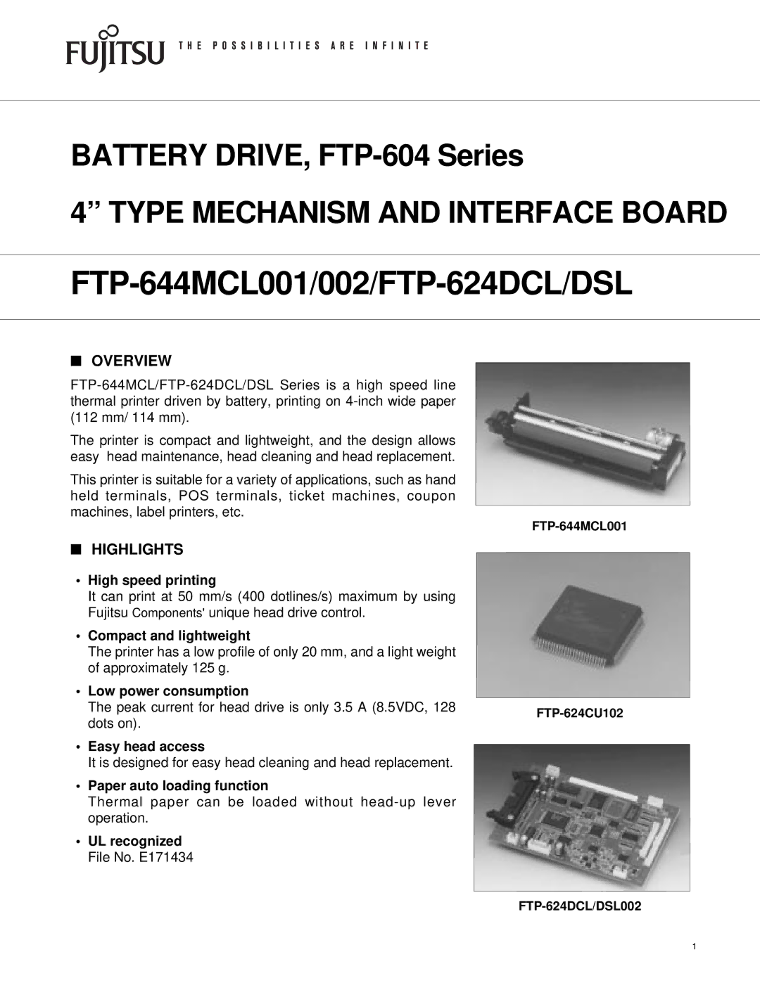 Fujitsu FTP-644MCL001, FTP-644MCL002 manual Overview, Highlights 