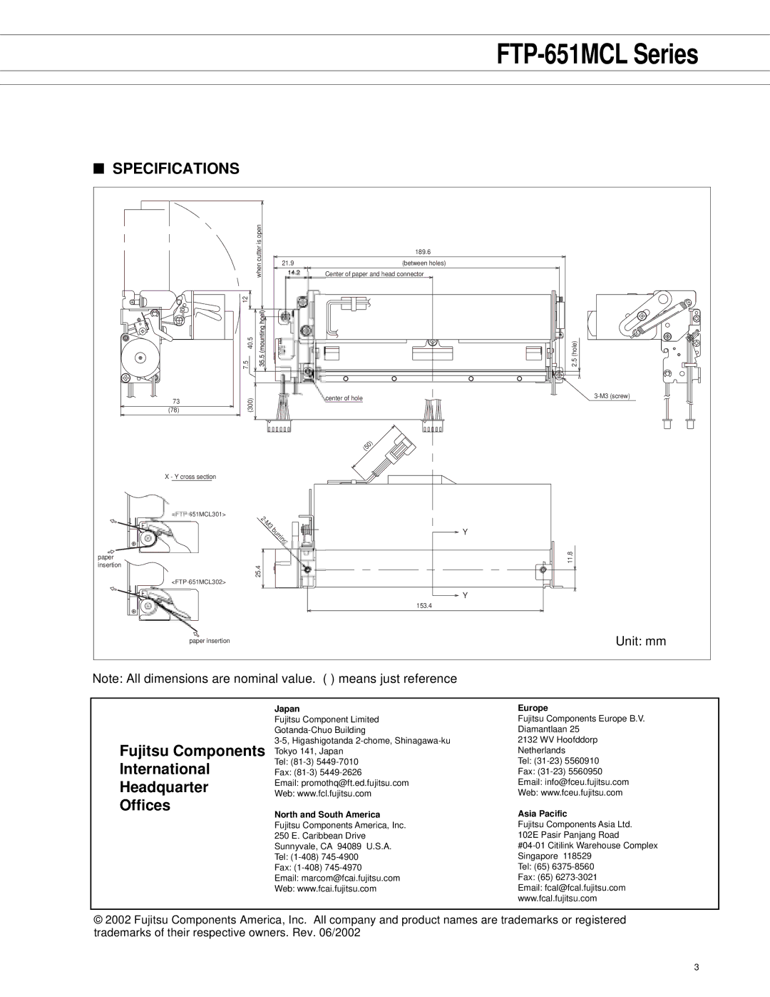 Fujitsu FTP-651MCL101, FTP-651MCL301, FTP-651MCL102, FTP-651MCL302 manual Fujitsu Components 