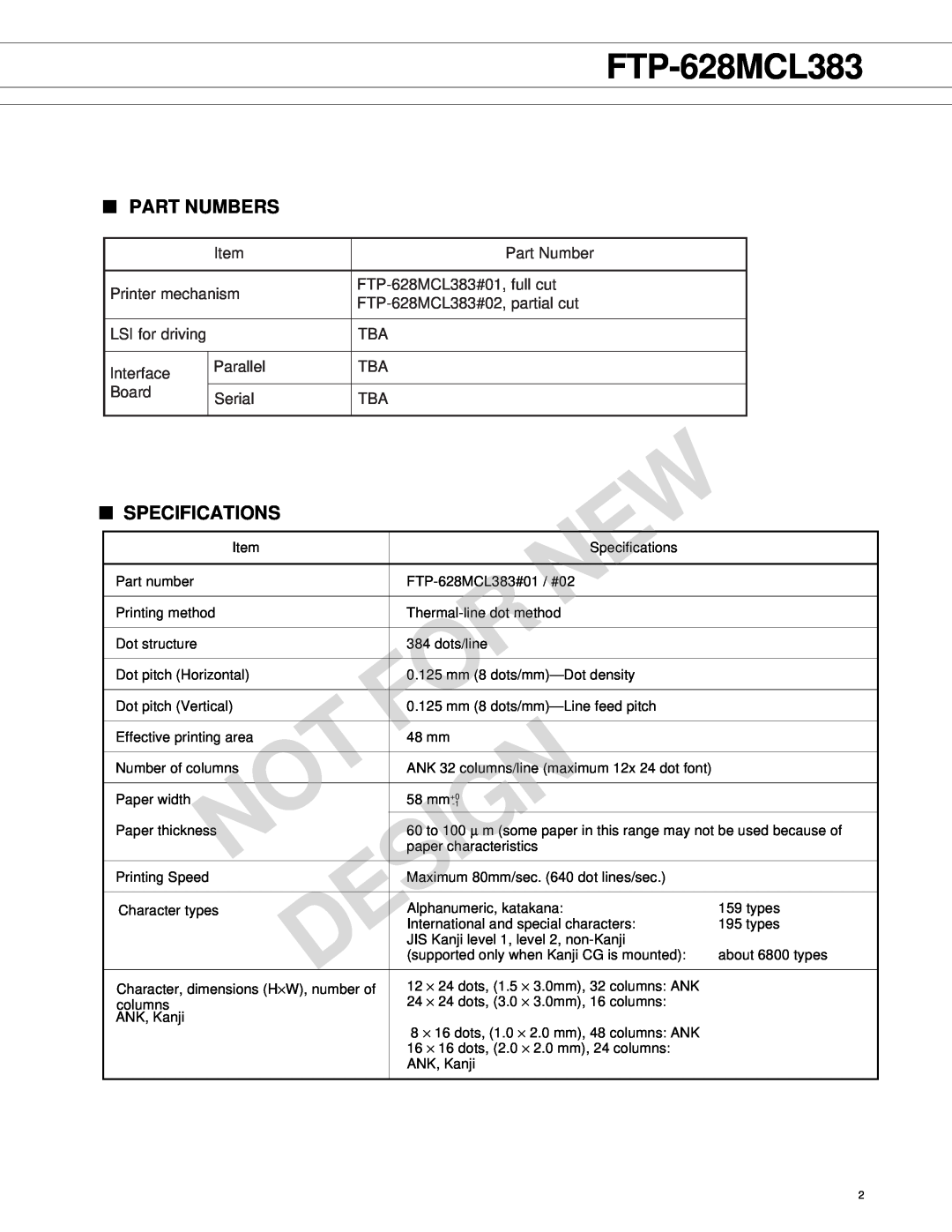 Fujitsu FTP628 MCL383 manual FTP-628MCL383, Part Numbers, Specifications, Design 