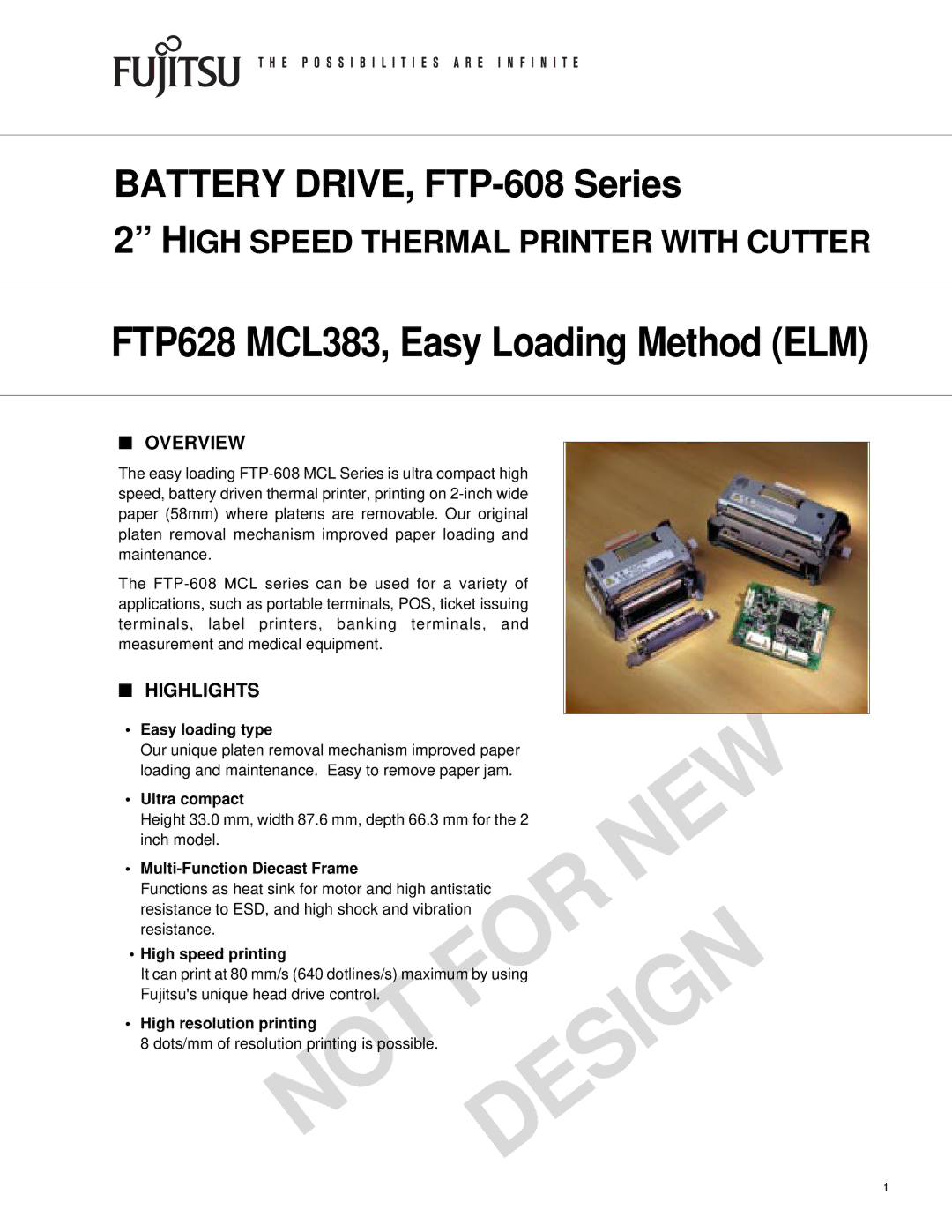 Fujitsu FTP628 MCL383 manual New, For, Design, Not 