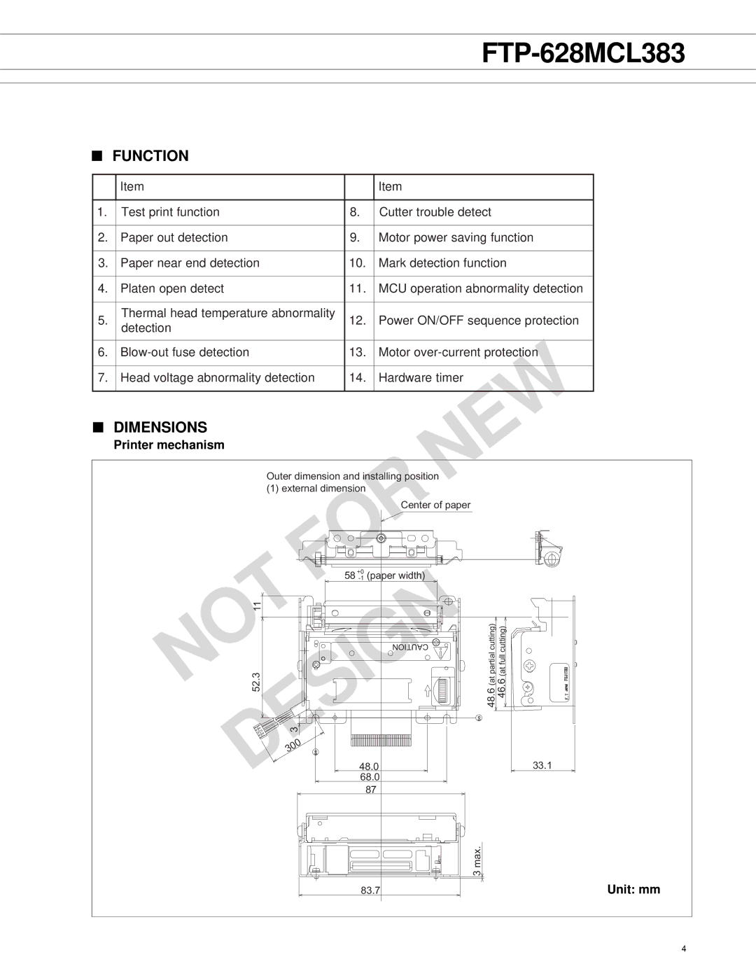 Fujitsu FTP628 MCL383 manual Not Design, Function, Dimensions 